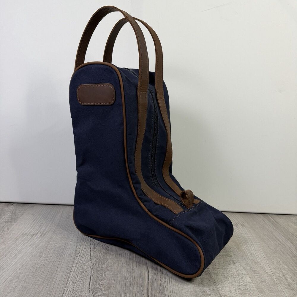 New Jon Hart Navy True Duck Canvas Leather Boot Bag USA Rodeo Western Texas Prep